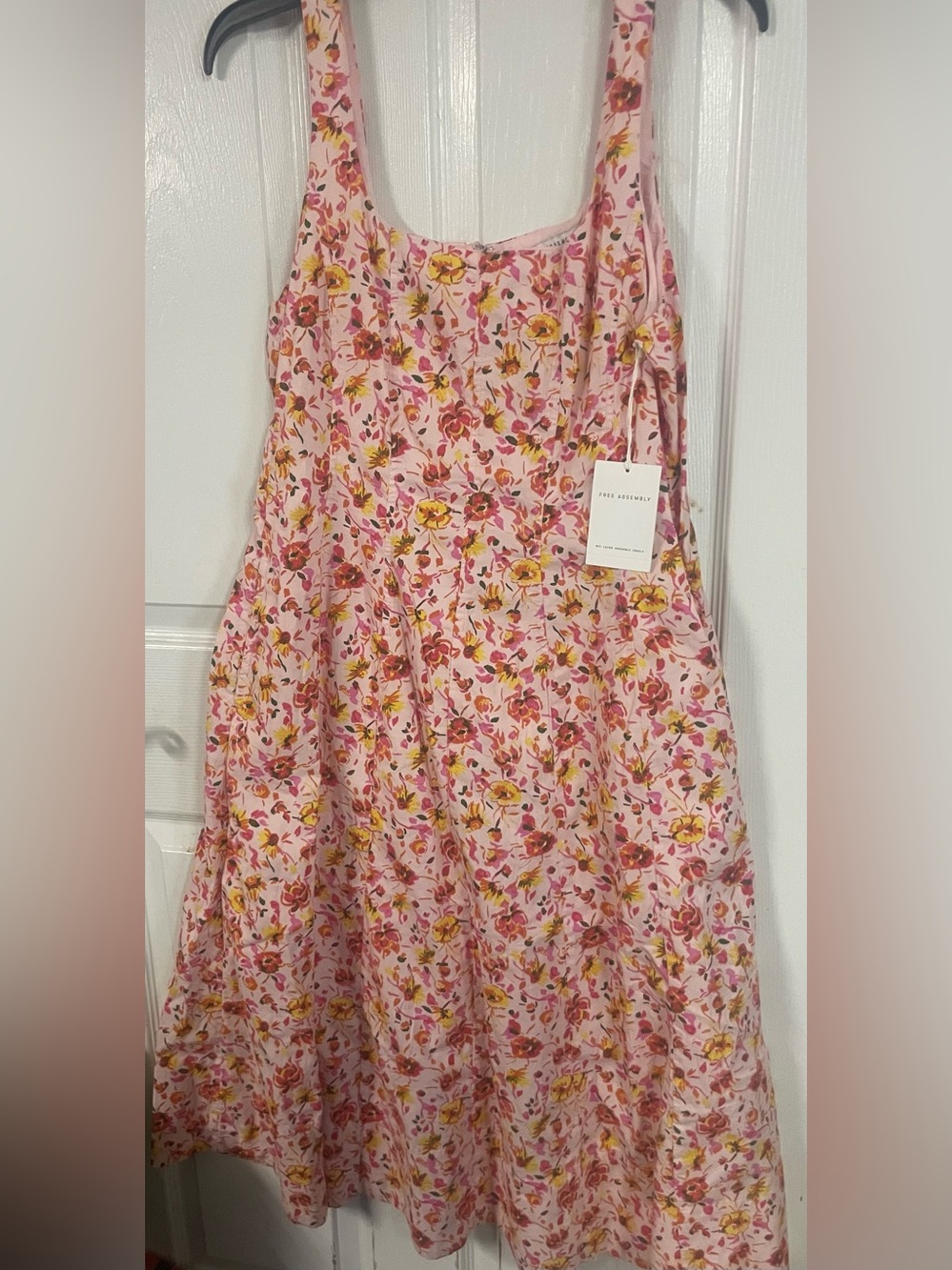 NWT Free Assembly Pink Floral Square Neck Cotton Midi Dress Fit & Flare Sz Small - Picture 5 of 9